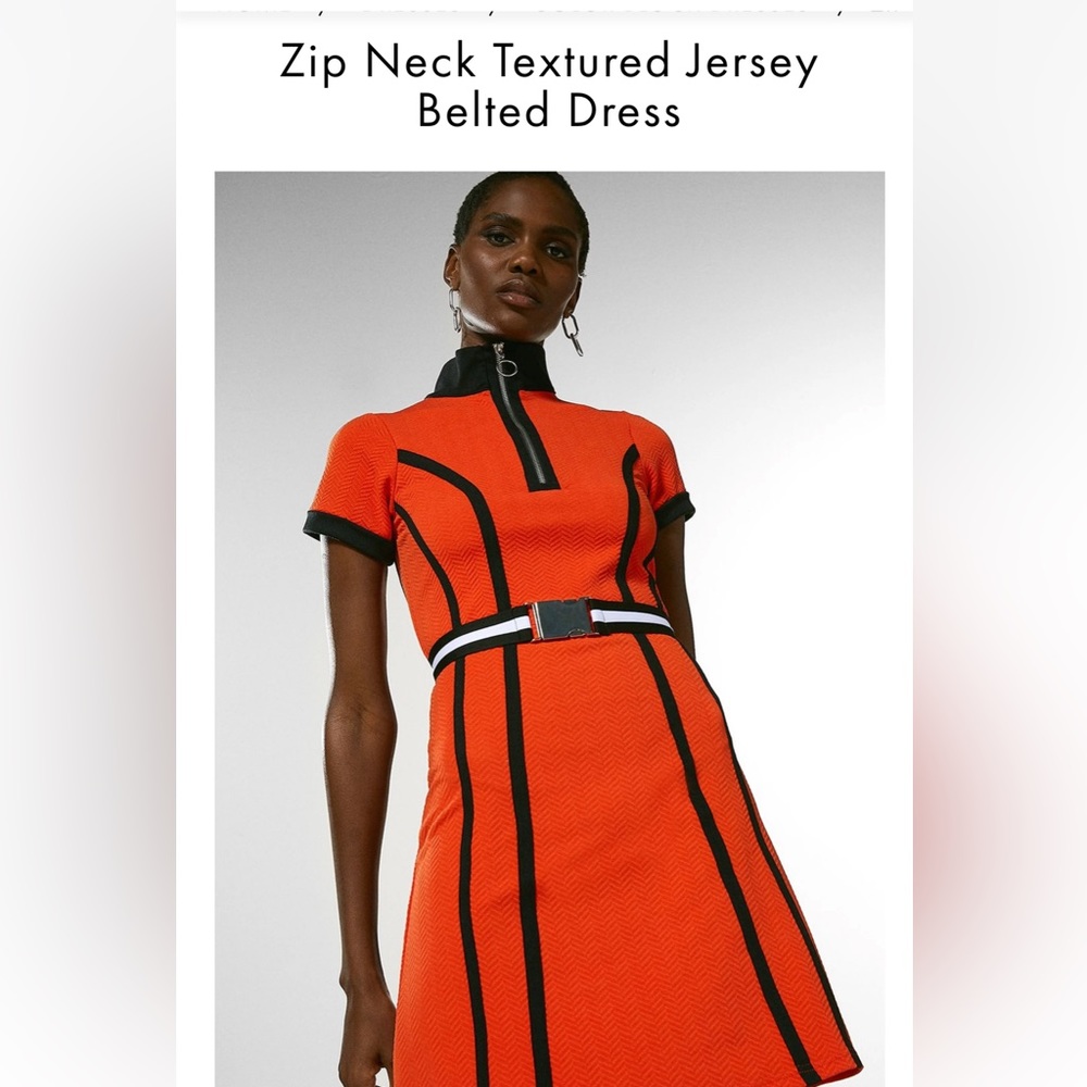 Karen Millen dress size 8 Zip Neck Textured Jersey belted dress so beautiful